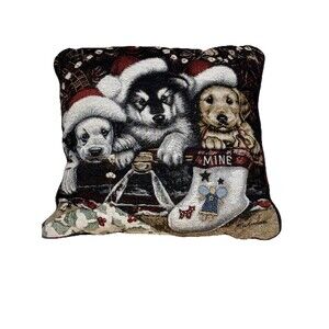 Vintage 2000 Cute Holiday Puppies Mount Vernon Mills Tapestry Pillow 17” X 17”